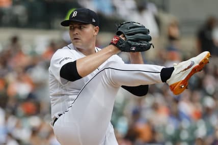 Jul 9, 2023; Detroit, Michigan, USA;  Detroit Tigers starting pitcher Tarik Skubal (29) pitches in the fourth inning against the Toronto Blue Jays at Comerica Park. Mandatory Credit: Rick Osentoski-USA TODAY Sports