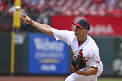Jul 16, 2023; St. Louis, Missouri, USA;  St. Louis Cardinals starting pitcher Jack Flaherty (22) pitches against the Washington Nationals during the second inning at Busch Stadium. Mandatory Credit: Jeff Curry-USA TODAY Sports
