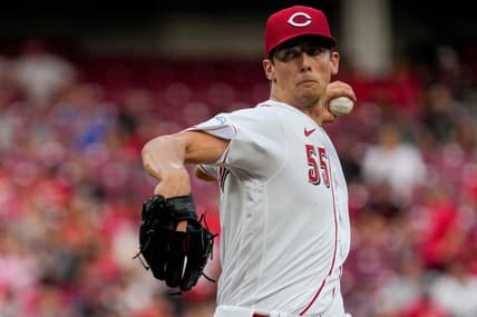Cincinnati Reds starting pitcher Brandon Williamson (55) throws a pitch in the third inning of the MLB National League game between the Cincinnati Reds and the San Francisco Giants at Great American Ball Park in downtown Cincinnati on Monday, July 17, 2023. The game was tied 1-1 after five innings.