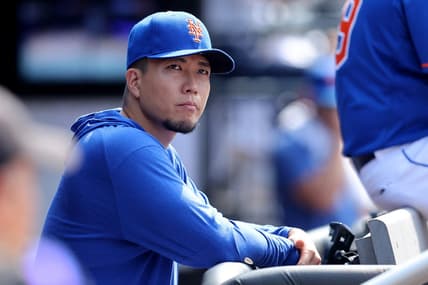 Jul 20, 2023; New York City, New York, USA; New York Mets starting pitcher Kodai Senga (34) watches from the dugout during the ninth inning against the Chicago White Sox at Citi Field. Mandatory Credit: Brad Penner-USA TODAY Sports