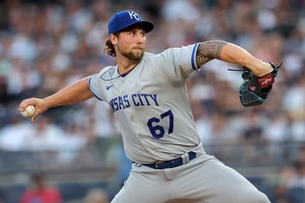 Jul 21, 2023; Bronx, New York, USA; Kansas City Royals starting pitcher Alec Marsh (67) pitches against the New York Yankees during the first inning at Yankee Stadium. Mandatory Credit: Brad Penner-USA TODAY Sports