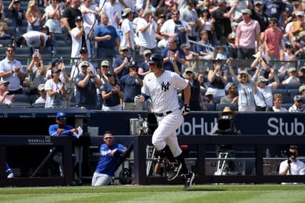 Jul 22, 2023; Bronx, New York, USA; New York Yankees third baseman DJ LeMahieu (26) rounds the bases after hitting a solo home run against the Kansas City Royals during the seventh inning at Yankee Stadium. Mandatory Credit: Brad Penner-USA TODAY Sports