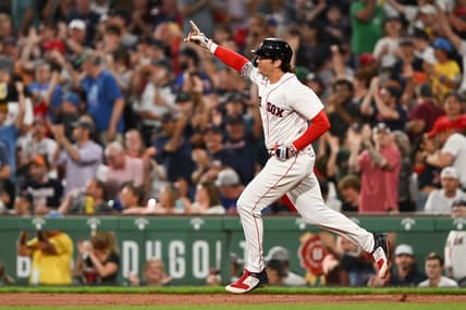 Jul 22, 2023; Boston, Massachusetts, USA; Boston Red Sox first baseman Triston Casas (36) runs the bases after hitting a two-run home run against the New York Mets during the sixth inning at Fenway Park. Mandatory Credit: Brian Fluharty-USA TODAY Sports