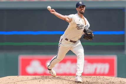 Jul 23, 2023; Minneapolis, Minnesota, USA; Minnesota Twins relief pitcher Jorge Lopez (48) pitches in the tenth inning against the Chicago White Sox at Target Field. Mandatory Credit: Matt Blewett-USA TODAY Sports