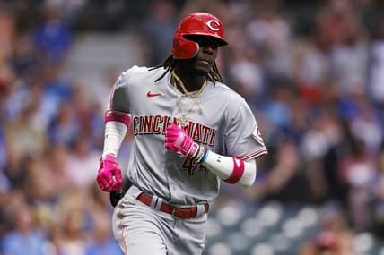 Jul 24, 2023; Milwaukee, Wisconsin, USA;  Cincinnati Reds shortstop Elly De La Cruz (44) rounds the bases after hitting a home run during the third inning against the Milwaukee Brewers at American Family Field. Mandatory Credit: Jeff Hanisch-USA TODAY Sports