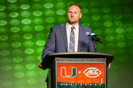 Jul 25, 2023; Charlotte, NC, USA;  Miami quarterback Tyler Van Dyke answers questions during ACC Media Days at The Westin Charlotte. Mandatory Credit: Jim Dedmon-USA TODAY Sports