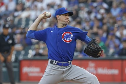 Jul 25, 2023; Chicago, Illinois, USA; Chicago Cubs starting pitcher Kyle Hendricks (28) delivers a pitch against the Chicago White Sox during the first inning at Guaranteed Rate Field. Mandatory Credit: Kamil Krzaczynski-USA TODAY Sports