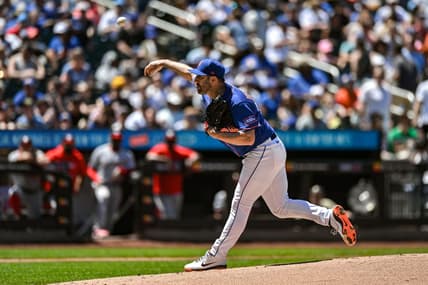 Jul 30, 2023; New York City, New York, USA; New York Mets starting pitcher Justin Verlander (35) pitches during the first inning against the Washington Nationals at Citi Field. Mandatory Credit: John Jones-USA TODAY Sports