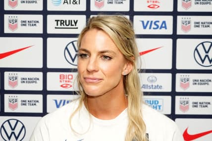 Jun 27, 2023; Carson, California, USA; USWNT forward Julie Ertz during Women's World Cup media day at Dignity Health Sports Park. Mandatory Credit: Kirby Lee-USA TODAY Sports
