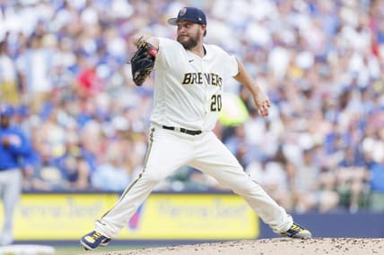 Jul 4, 2023; Milwaukee, Wisconsin, USA;  Milwaukee Brewers pitcher Wade Miley (20) throws a pitch during the third inning against the Chicago Cubs at American Family Field. Mandatory Credit: Jeff Hanisch-USA TODAY Sports