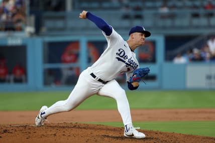 Jul 28, 2023; Los Angeles, California, USA;  Los Angeles Dodgers starting pitcher Bobby Miller (70) pitches during the second inning against the Cincinnati Reds at Dodger Stadium. Mandatory Credit: Kiyoshi Mio-USA TODAY Sports