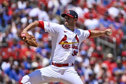 Jul 30, 2023; St. Louis, Missouri, USA;  St. Louis Cardinals starting pitcher Steven Matz (32) pitches against the Chicago Cubs during the first inning at Busch Stadium. Mandatory Credit: Jeff Curry-USA TODAY Sports