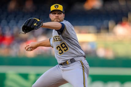 Jul 31, 2023; Washington, District of Columbia, USA; Milwaukee Brewers starting pitcher Corbin Burnes (39) throws a pitch during the second inning against the Washington Nationals at Nationals Park. Mandatory Credit: Reggie Hildred-USA TODAY Sports