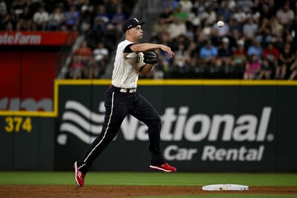 Aug 4, 2023; Arlington, Texas, USA; Texas Rangers shortstop Corey Seager (5) throws to first base during the third inning against the Miami Marlins at Globe Life Field. Mandatory Credit: Jerome Miron-USA TODAY Sports