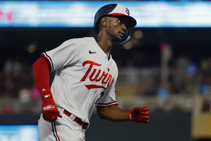Aug 4, 2023; Minneapolis, Minnesota, USA; Minnesota Twins center fielder Michael A. Taylor (2) runs the bases on his solo home run against the Arizona Diamondbacks in the seventh inning at Target Field. Mandatory Credit: Bruce Kluckhohn-USA TODAY Sports