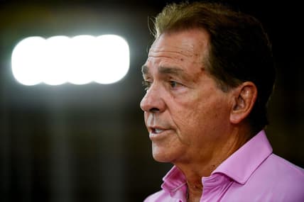 Alabama head football coach Nick Saban speaks to members of the media Sunday, August 6, 2023.