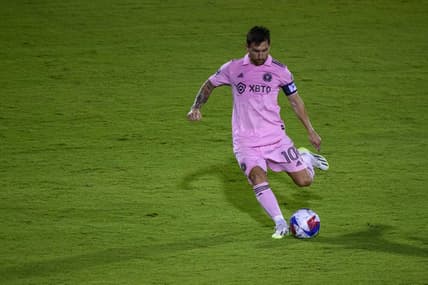 Aug 6, 2023; Frisco, TX, USA; Inter Miami forward Lionel Messi (10) in action during the game between FC Dallas and Inter Miami at Toyota Stadium. Mandatory Credit: Jerome Miron-USA TODAY Sports