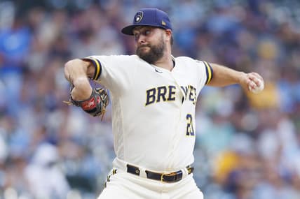 Aug 8, 2023; Milwaukee, Wisconsin, USA;  Milwaukee Brewers pitcher Wade Miley (20) throws a pitch during the first inning against the Colorado Rockies at American Family Field. Mandatory Credit: Jeff Hanisch-USA TODAY Sports