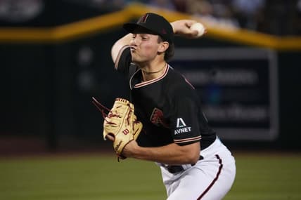 Aug 8, 2023; Phoenix, Arizona, USA; Arizona Diamondbacks starting pitcher Brandon Pfaadt (32) pitches against the Los Angeles Dodgers during the first inning at Chase Field. Mandatory Credit: Joe Camporeale-USA TODAY Sports