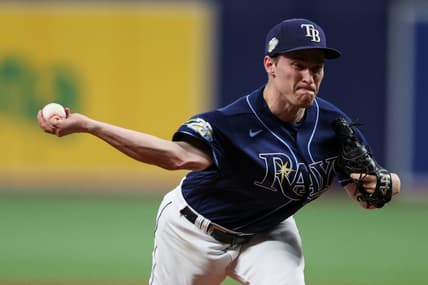 Aug 9, 2023; St. Petersburg, Florida, USA;  Tampa Bay Rays relief pitcher Kevin Kelly (49) throws a pitch against the Tampa Bay Rays in the fourth inning at Tropicana Field. Mandatory Credit: Nathan Ray Seebeck-USA TODAY Sports