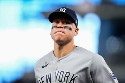 Aug 12, 2023; Miami, Florida, USA; New York Yankees right fielder Aaron Judge (99) runs back to the dug out against the Miami Marlins during the fifth inning at loanDepot Park. Mandatory Credit: Rich Storry-USA TODAY Sports