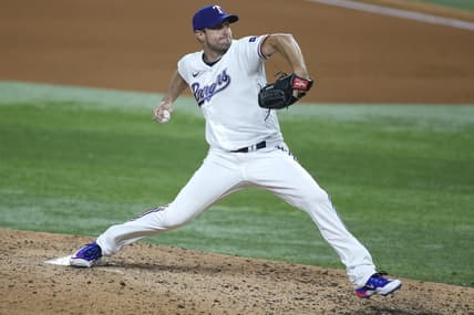Aug 14, 2023; Arlington, Texas, USA; Texas Rangers starting pitcher Max Scherzer (31) throws a pitch in the fourth inning against the Los Angeles Angels at Globe Life Field. Mandatory Credit: Tim Heitman-USA TODAY Sports