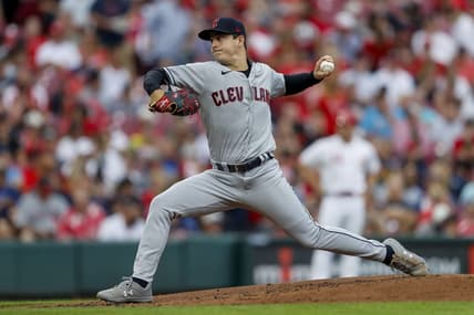 Aug 15, 2023; Cincinnati, Ohio, USA; Cleveland Guardians starting pitcher Logan Allen (41) pitches against the Cincinnati Reds in the first inning at Great American Ball Park. Mandatory Credit: Katie Stratman-USA TODAY Sports