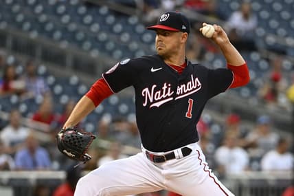 Aug 16, 2023; Washington, District of Columbia, USA; Washington Nationals starting pitcher MacKenzie Gore (1) throws to the Boston Red Sox during the first inning at Nationals Park. Mandatory Credit: Brad Mills-USA TODAY Sports