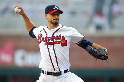 Aug 16, 2023; Atlanta, Georgia, USA; Atlanta Braves starting pitcher Charlie Morton (50) throws against the New York Yankees in the first inning at Truist Park. Mandatory Credit: Brett Davis-USA TODAY Sports
