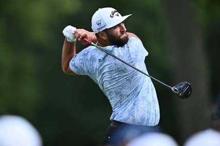 Aug 17, 2023; Olympia Fields, Illinois, USA; Jon Rahm tees off from the 7th tee during the first round of the BMW Championship golf tournament. Mandatory Credit: Jamie Sabau-USA TODAY Sports