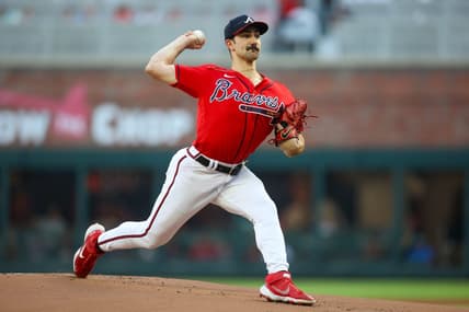 Aug 18, 2023; Atlanta, Georgia, USA; Atlanta Braves starting pitcher Spencer Strider (99) throws against the San Francisco Giants in the first inning at Truist Park. Mandatory Credit: Brett Davis-USA TODAY Sports