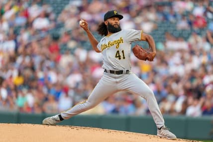 Aug 18, 2023; Minneapolis, Minnesota, USA; Pittsburgh Pirates starting pitcher Andre Jackson (41) pitches in the first inning against the Minnesota Twins at Target Field. Mandatory Credit: Matt Blewett-USA TODAY Sports
