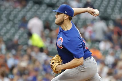Aug 23, 2023; Detroit, Michigan, USA;  Chicago Cubs starting pitcher Jameson Taillon (50) pitches in the first inning against the Detroit Tigers at Comerica Park. Mandatory Credit: Rick Osentoski-USA TODAY Sports