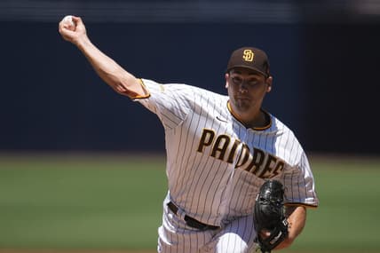 Aug 23, 2023; San Diego, California, USA;  San Diego Padres starting pitcher Seth Lugo (67) throws a pitch against to the Miami Marlins during the first inning at Petco Park. Mandatory Credit: Ray Acevedo-USA TODAY Sports