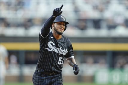 Aug 25, 2023; Chicago, Illinois, USA; Chicago White Sox second baseman Lenyn Sosa (50) rounds the bases after hitting a two-run home run against the Oakland Athletics during the second inning at Guaranteed Rate Field. Mandatory Credit: Kamil Krzaczynski-USA TODAY Sports