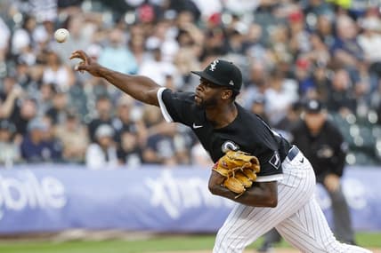 Aug 26, 2023; Chicago, Illinois, USA; Chicago White Sox starting pitcher Touki Toussaint (47) throws a pitch against the Oakland Athletics during the first inning at Guaranteed Rate Field. Mandatory Credit: Kamil Krzaczynski-USA TODAY Sports