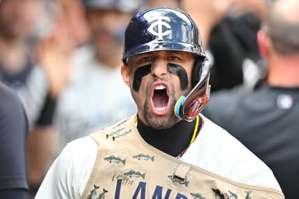 Aug 27, 2023; Minneapolis, Minnesota, USA; Minnesota Twins third baseman Royce Lewis (23) reacts after hitting a grand slam off Texas Rangers relief pitcher Chris Stratton (not pictured) during the sixth inning at Target Field. Mandatory Credit: Jeffrey Becker-USA TODAY Sports
