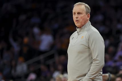 Mar 23, 2023; New York, NY, USA;  Tennessee Volunteers head coach Rick Barnes reacts from the bench in the game against the Florida Atlantic Owls in the first half at Madison Square Garden. Mandatory Credit: Brad Penner-USA TODAY Sports