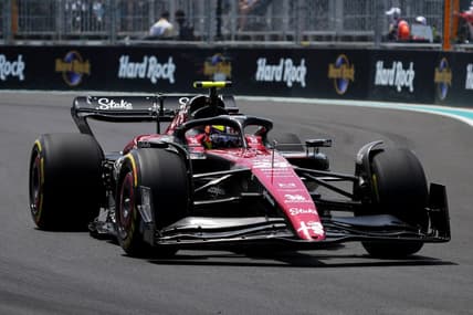May 5, 2023; Miami Gardens, Florida, USA;  Alfa Romeo driver Zhou Guanyu (24) of China during practice at Miami International Autodrome. Mandatory Credit: Jasen Vinlove-USA TODAY Sports