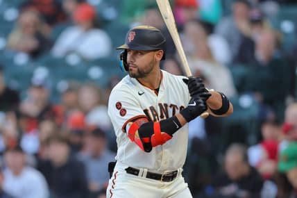 Jul 31, 2023; San Francisco, California, USA; San Francisco Giants right fielder Michael Conforto (8) during the game against the Arizona Diamondbacks at Oracle Park. Mandatory Credit: Sergio Estrada-USA TODAY Sports