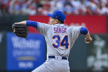 Aug 19, 2023; St. Louis, Missouri, USA;  New York Mets starting pitcher Kodai Senga (34) pitches against the St. Louis Cardinals during the first inning at Busch Stadium. Mandatory Credit: Jeff Curry-USA TODAY Sports