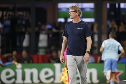 Aug 26, 2023; Washington, District of Columbia, USA; Philadelphia Union head coach Jim Curtin looks on from the sidelines during the second half against D.C. United at Audi Field. Mandatory Credit: Amber Searls-USA TODAY Sports
