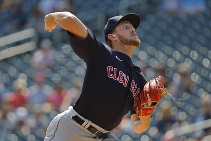 Aug 30, 2023; Minneapolis, Minnesota, USA; Cleveland Guardians starting pitcher Tanner Bibee (61) throws to the Minnesota Twins in the second inning at Target Field. Mandatory Credit: Bruce Kluckhohn-USA TODAY Sports