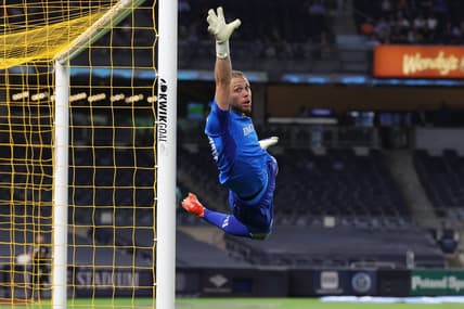 Aug 30, 2023; New York, New York, USA; CF Montreal goalkeeper Jonathan Sirois (40) warms up prior to the game at Yankee Stadium. Mandatory Credit: Vincent Carchietta-USA TODAY Sports