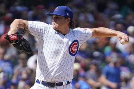Sep 4, 2023; Chicago, Illinois, USA; Chicago Cubs starting pitcher Justin Steele (35) throws the ball against the San Francisco Giants during the first inning at Wrigley Field. Mandatory Credit: David Banks-USA TODAY Sports