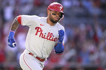 Sep 4, 2023; San Diego, California, USA; Philadelphia Phillies third baseman Edmundo Sosa (33) rounds the bases after hitting a home run against the San Diego Padres during the second inning at Petco Park. Mandatory Credit: Orlando Ramirez-USA TODAY Sports