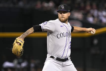 Sep 5, 2023; Phoenix, Arizona, USA; Colorado Rockies starting pitcher Kyle Freeland (21) throws against the Arizona Diamondbacks in the first inning at Chase Field. Mandatory Credit: Rick Scuteri-USA TODAY Sports