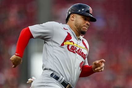 Sep 8, 2023; Cincinnati, Ohio, USA; St. Louis Cardinals catcher Willson Contreras (40) scores on a three-run double hit by designated hitter Luken Baker (not pictured) in the third inning against the Cincinnati Reds at Great American Ball Park. Mandatory Credit: Katie Stratman-USA TODAY Sports