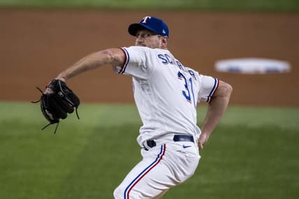 Sep 6, 2023; Arlington, Texas, USA; Texas Rangers starting pitcher Max Scherzer (31) in action during the game between the Texas Rangers and the Houston Astros at Globe Life Field. Mandatory Credit: Jerome Miron-USA TODAY Sports
