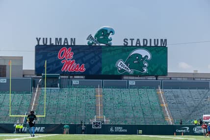 Sep 9, 2023; New Orleans, Louisiana, USA; During pregame of the game between the Tulane Green Wave and the Mississippi Rebels at Yulman Stadium. Mandatory Credit: Stephen Lew-USA TODAY Sports